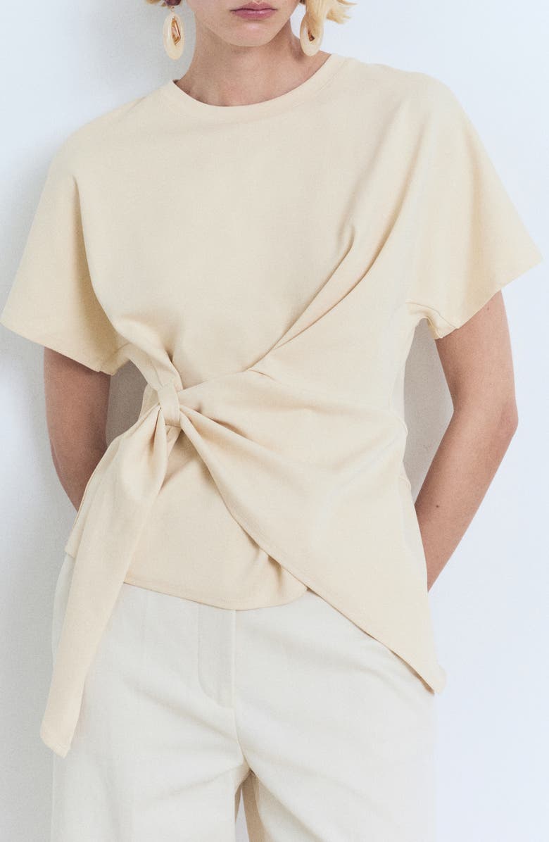 MANGO Draped Cotton T-Shirt, Main, color, Vanilla