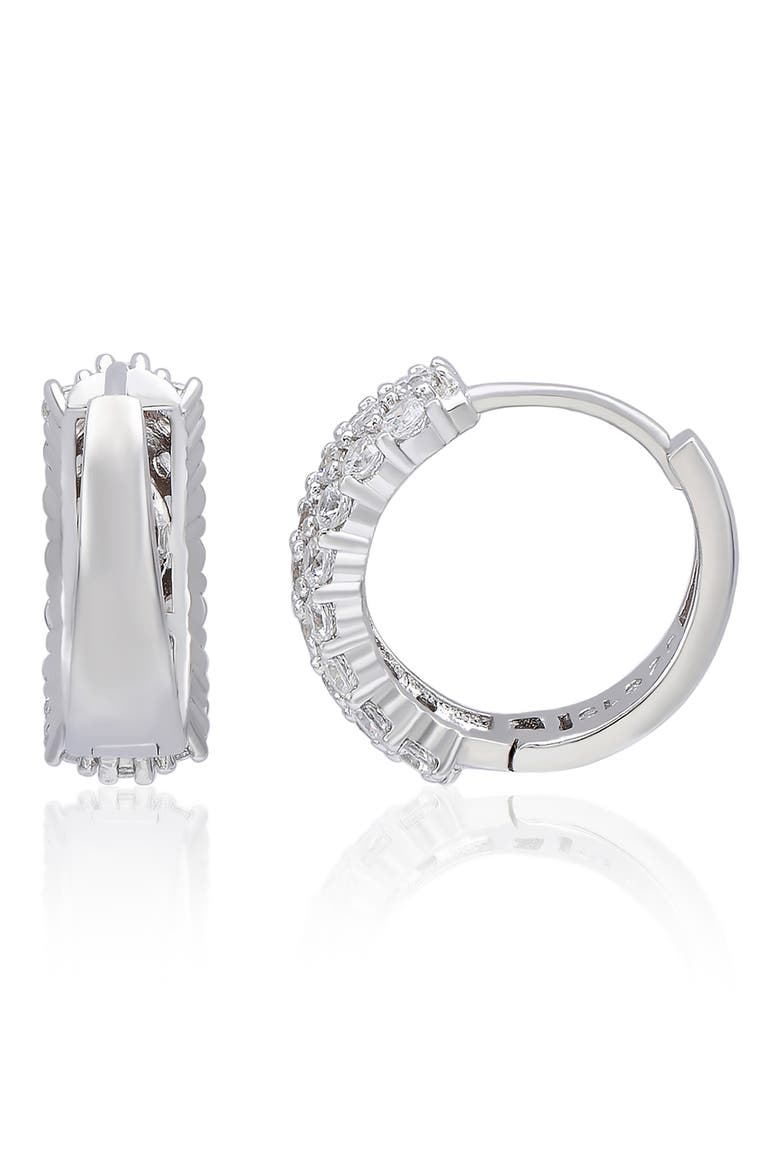 Cubic Zirconia Triple Row Huggie Hoop Earrings, Alternate, color, WHITE