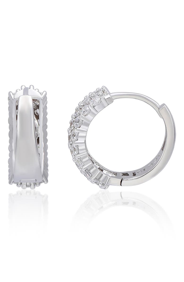 SUZY LEVIAN Cubic Zirconia Triple Row Huggie Hoop Earrings, Alternate, color, White