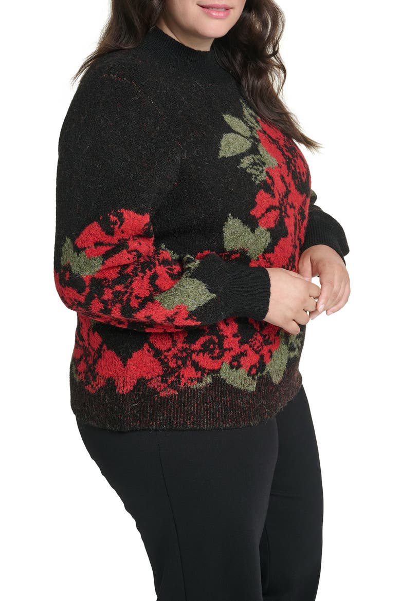 Rose Mock Neck Sweater, Alternate, color, BLACK/ ADMIRAL RED/ CYP GREEN