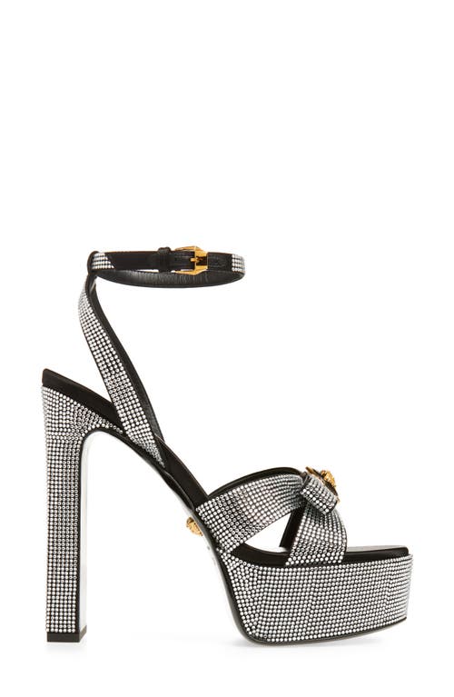 Versace Gianni Ribbon Crystal Leather Platform Sandals In Silver