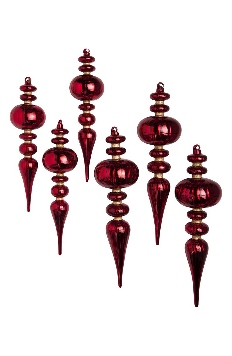 Balsam Hill Brilliant Bordeaux Set of 6 Glass Finial Ornaments, Main, color, 