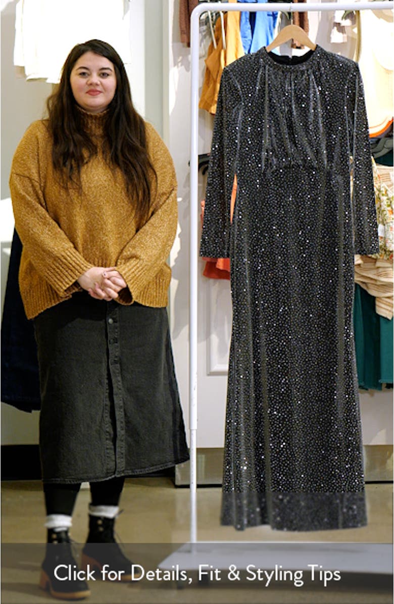 Metallic Rhinestone Long Sleeve Mermaid Gown, sales video thumbnail