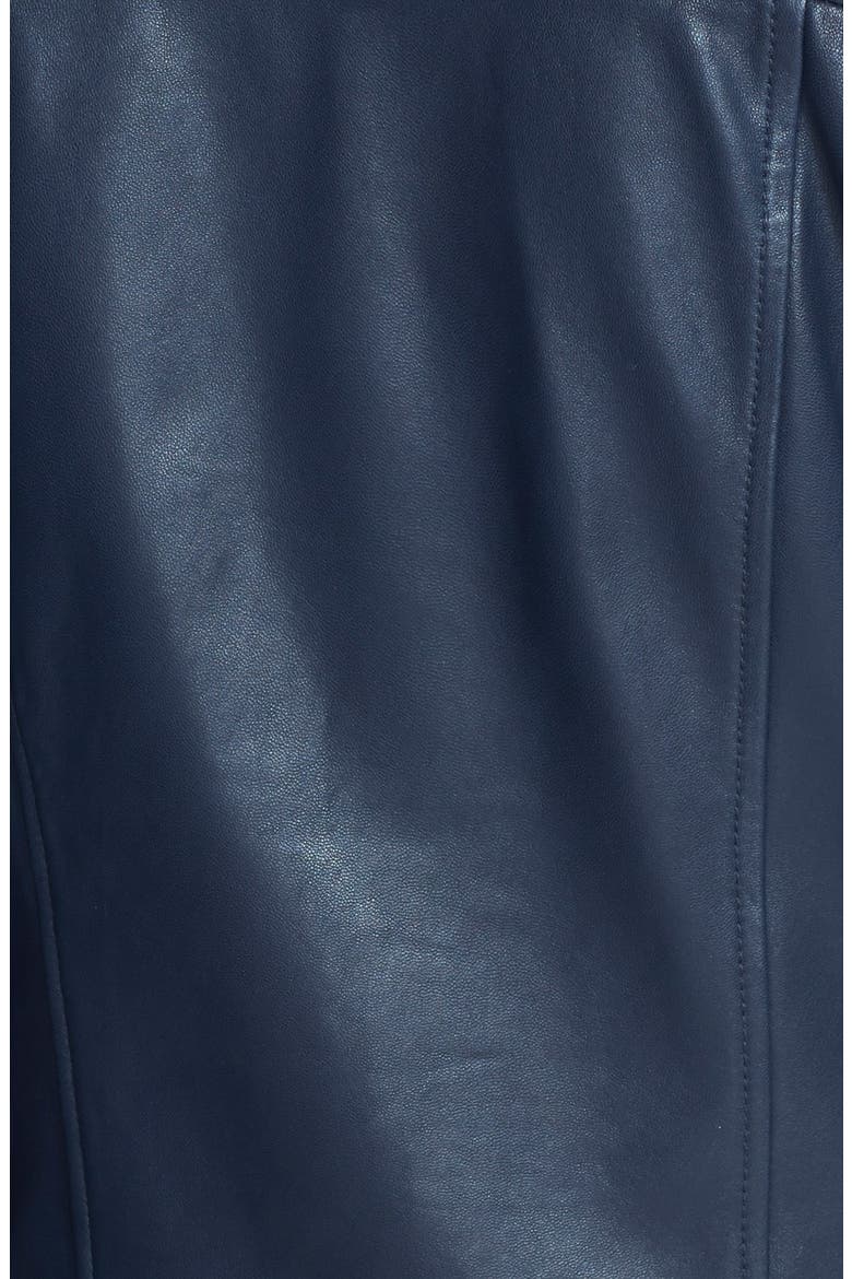 Badgley Mischka 'Kaya' Knit Collar Leather Biker Jacket, Alternate, color, NAVY/ BLACK