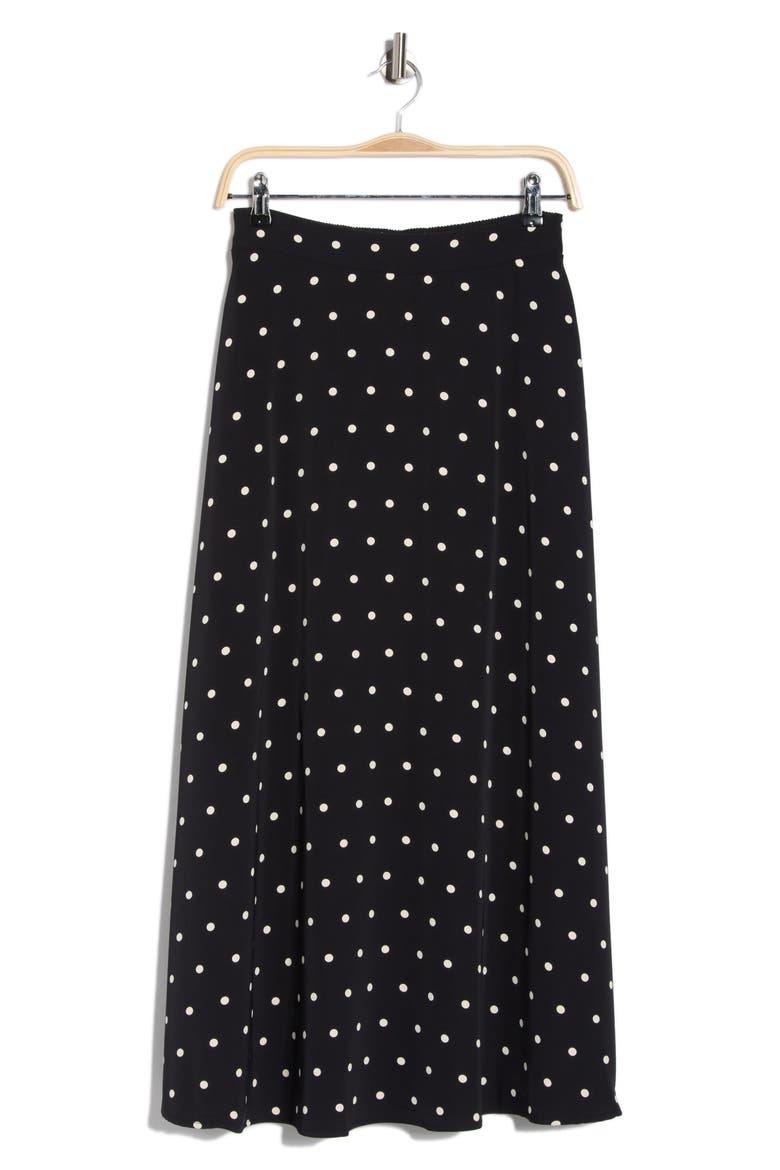 Luxe Polka Dot Crepe Midi Skirt, Alternate, color, BLACK BONE DOT