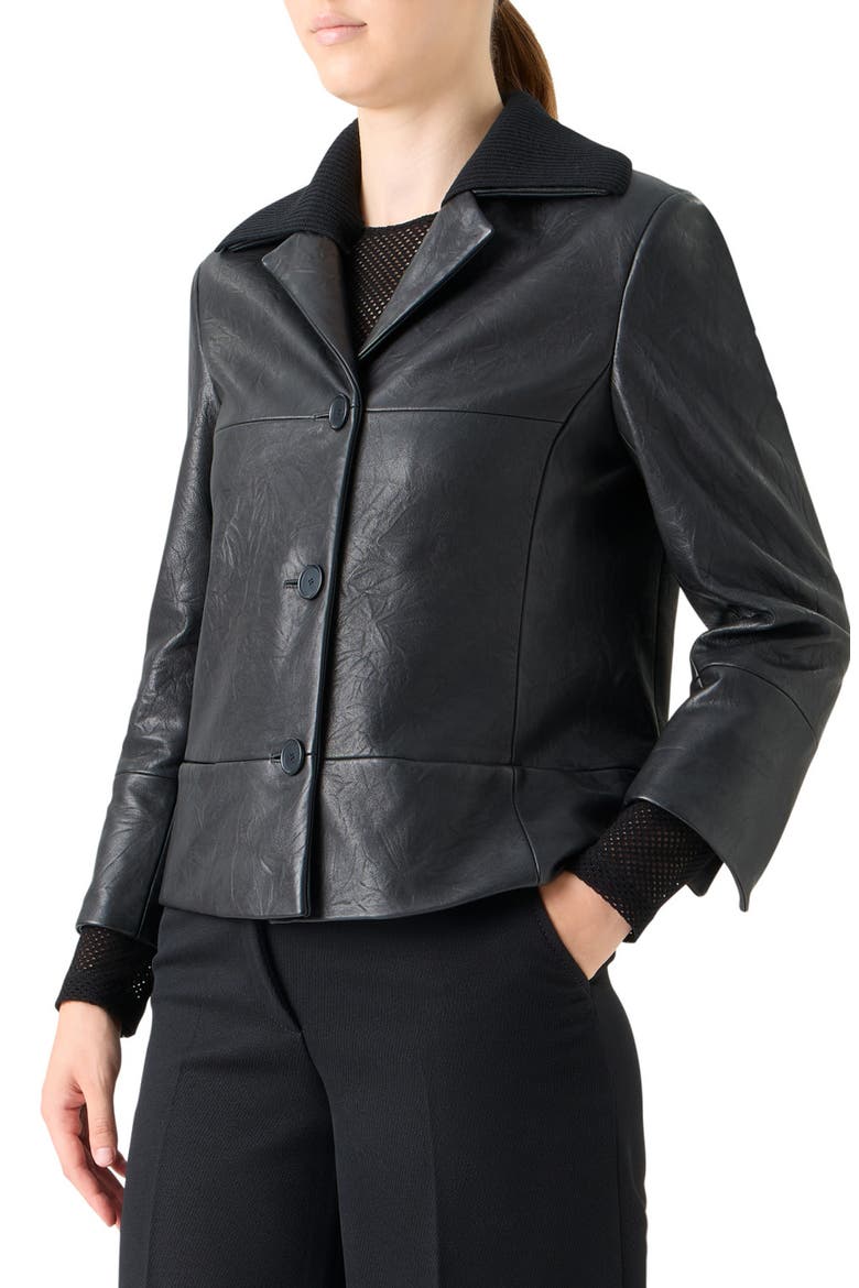 Embossed Leather Jacket, Alternate, color, BLACK