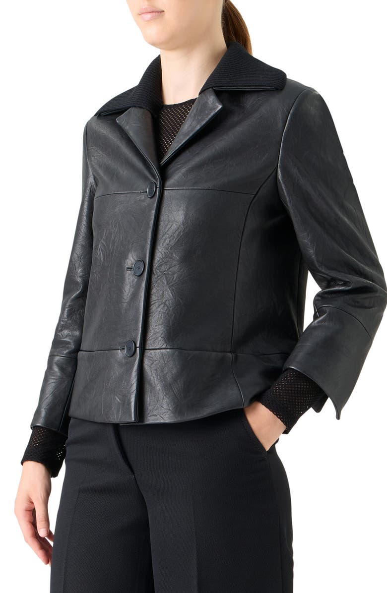 Akris punto Embossed Leather Jacket, Alternate, color, Black