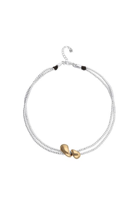 Two-Tone Beaded Necklace with Gold‑Tone Drops