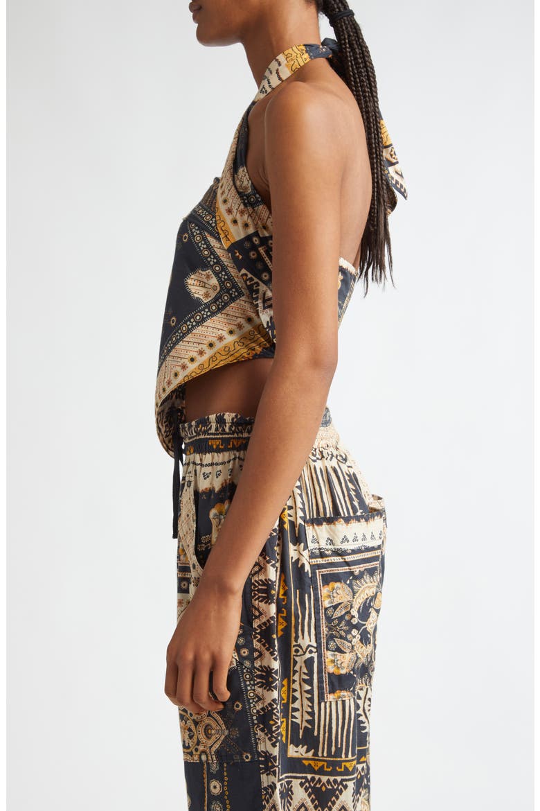 Feyza Convertible Mixed Print Cotton Halter Top, Alternate, color, BLACK / OCHRE