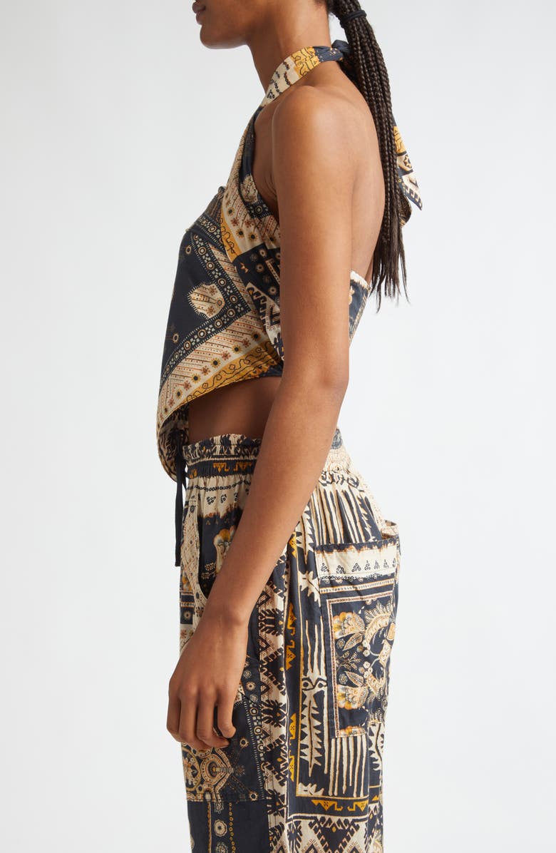 Isabel Marant Étoile Feyza Convertible Mixed Print Cotton Halter Top, Alternate, color, Black / Ochre