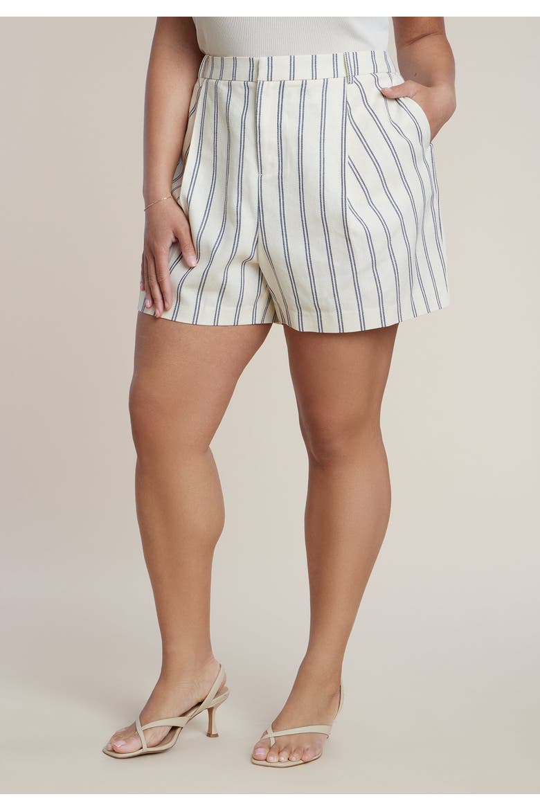 Striped Short With Pleat, Alternate, color, OAT AND NAVY STRIPE