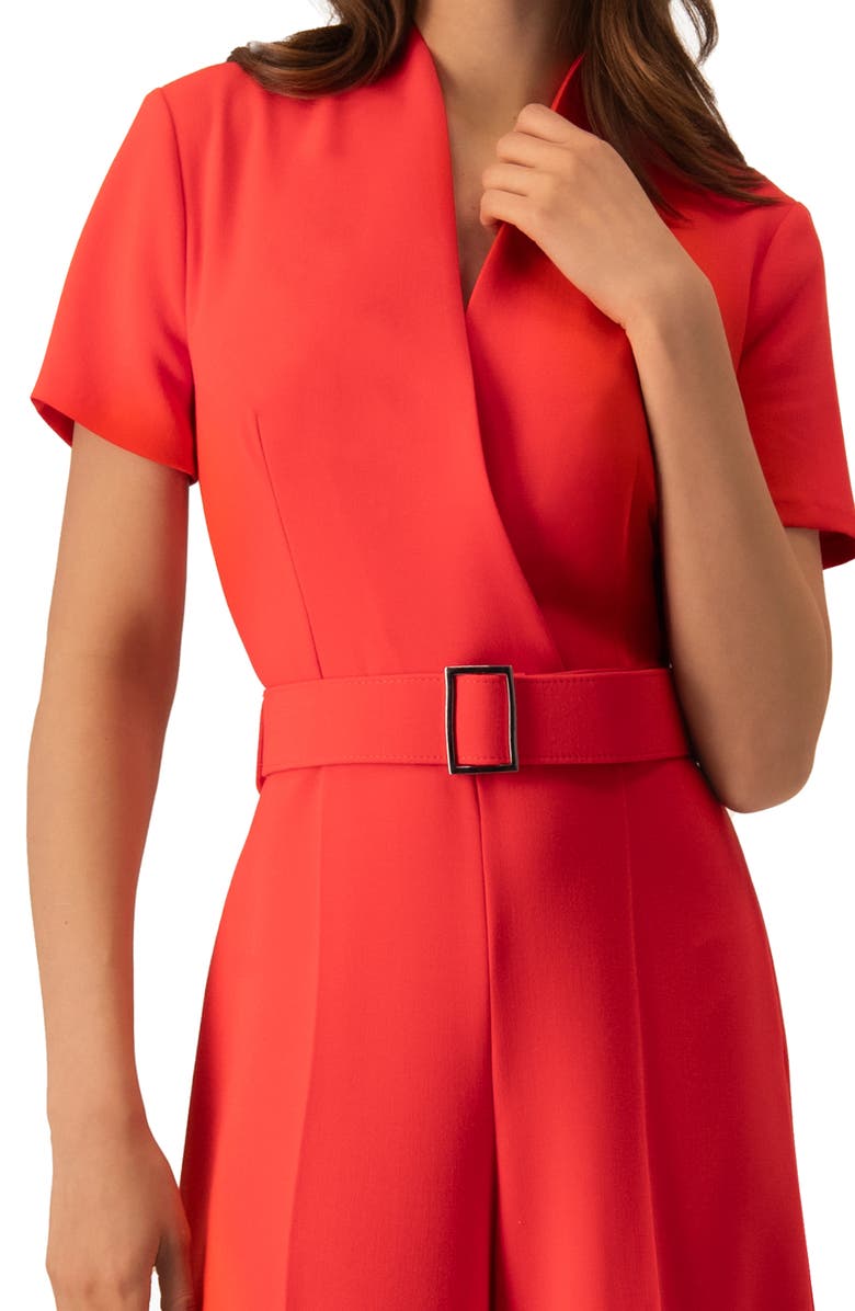 IVONNE Red Wide-Leg Belted Jumpsuit, Alternate, color, 