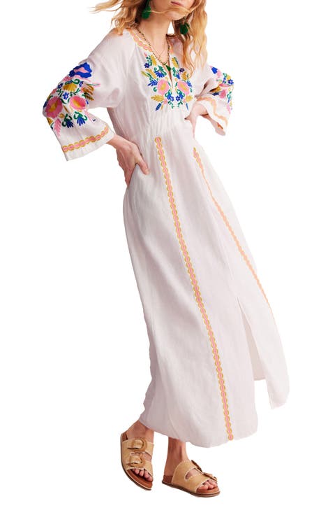 Una Embroidered Linen Maxi Dress