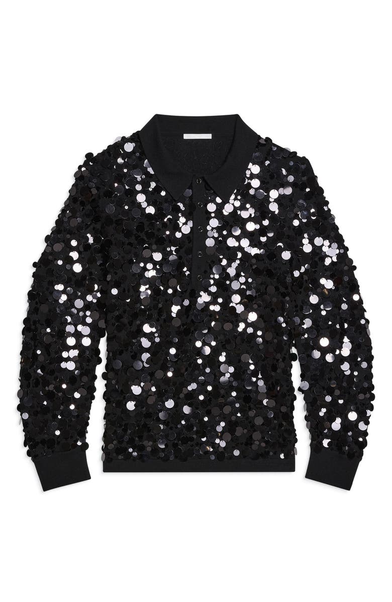 Helmut Lang Paillette Wool Long Sleeve Polo, Alternate, color, 