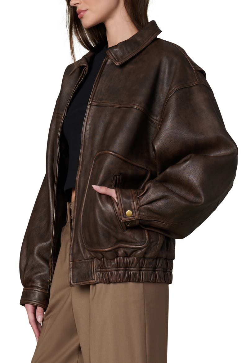 The Luca Leather Bomber Jacket, Alternate, color, BROWN DISTRESSED