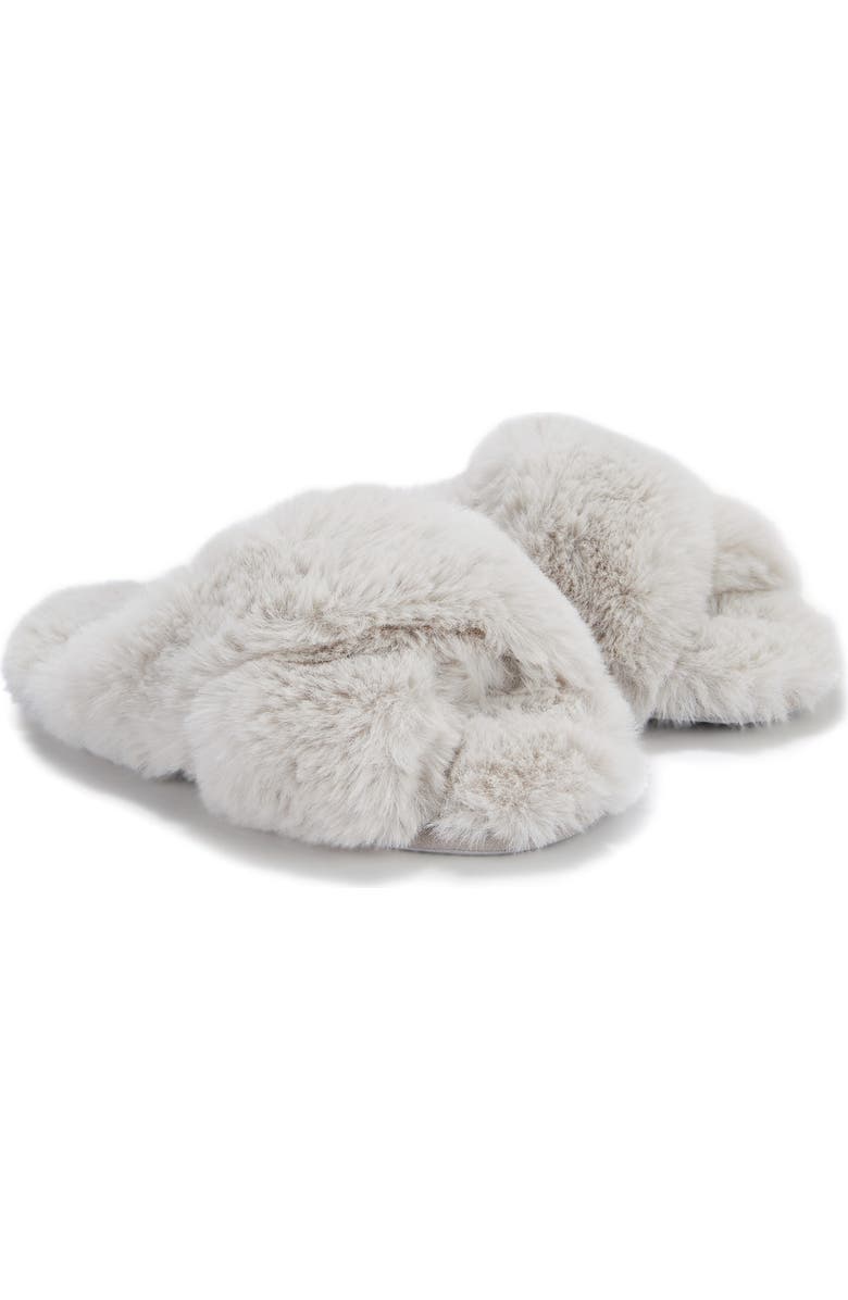 The White Company Cross Front Faux Fur Slipper, Main, color,