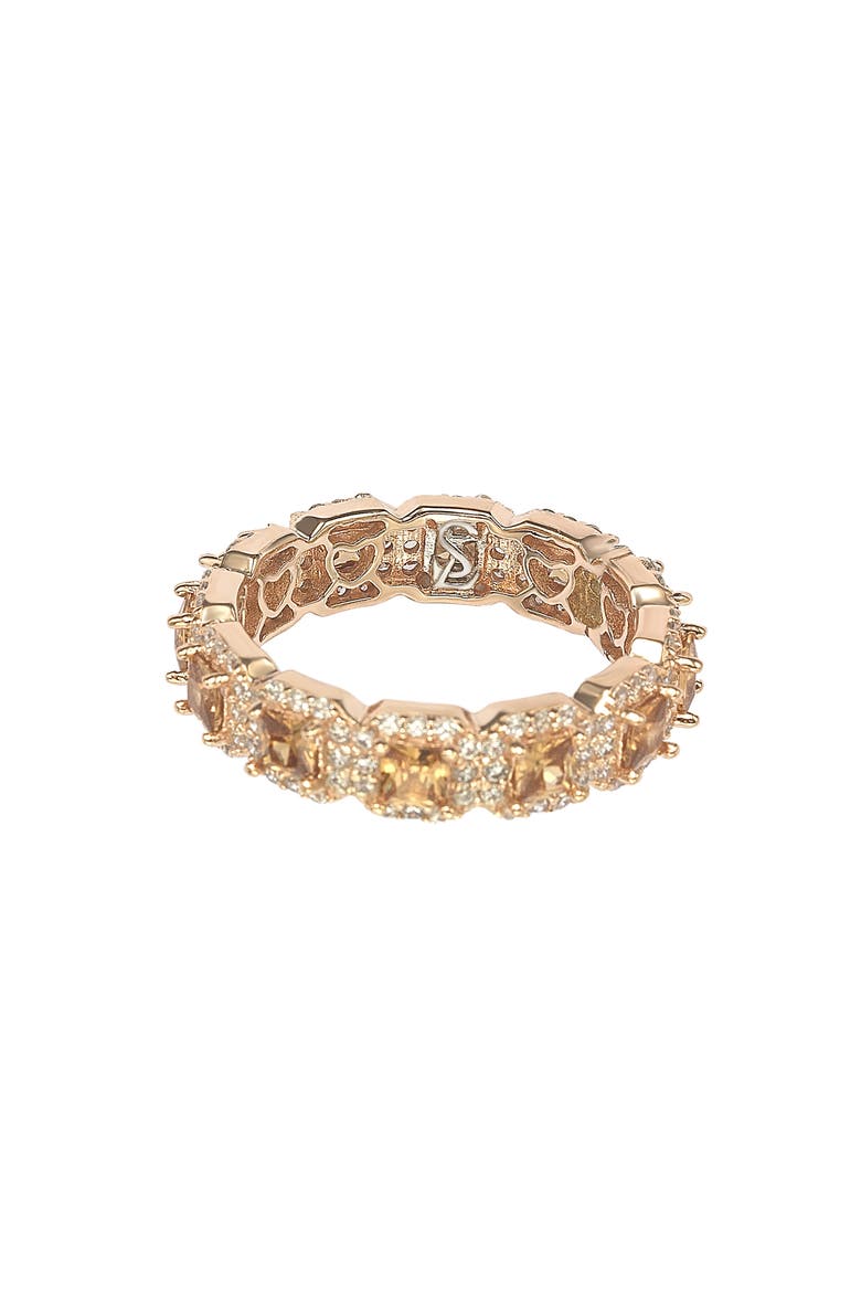 14K Rose Gold Plated Sterling Silver Asscher Cut Brown & White Cubic Zirconia Band Ring, Alternate, color, BROWN