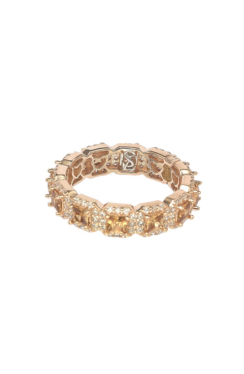 SUZY LEVIAN 14K Rose Gold Plated Sterling Silver Asscher Cut Brown & White Cubic Zirconia Band Ring, Alternate, color, Brown