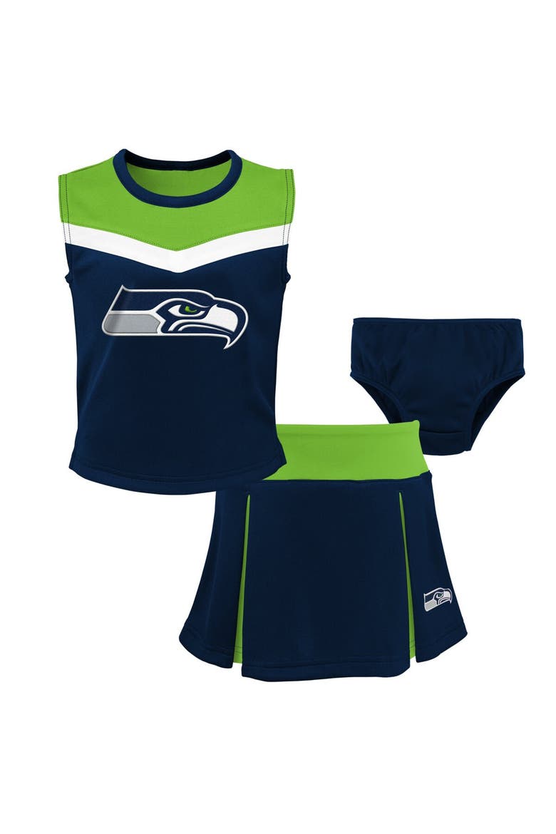 Girls Preschool Navy Seattle Seahawks Spirit Cheerleader Two-Piece Set with Bloomers, Alternate, color, Navy