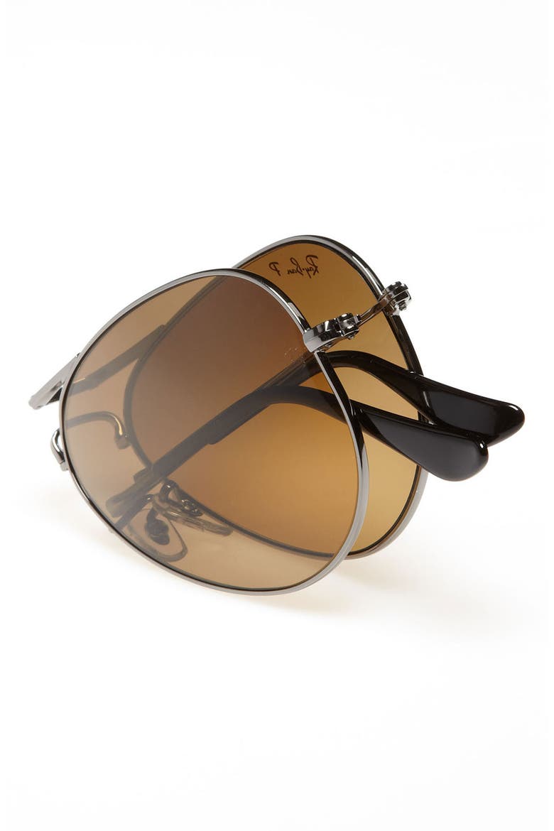 58mm Polarized Folding Aviator Sunglasses, Alternate, color, SHINY GUNMETAL/ BROWN GRADIENT