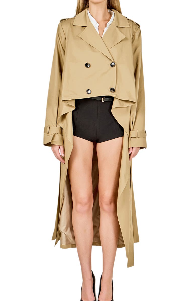 Endless Rose High-Low Cotton Blend Trench Coat, Main, color, Beige