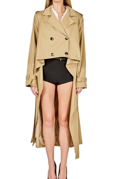 High-Low Cotton Blend Trench Coat