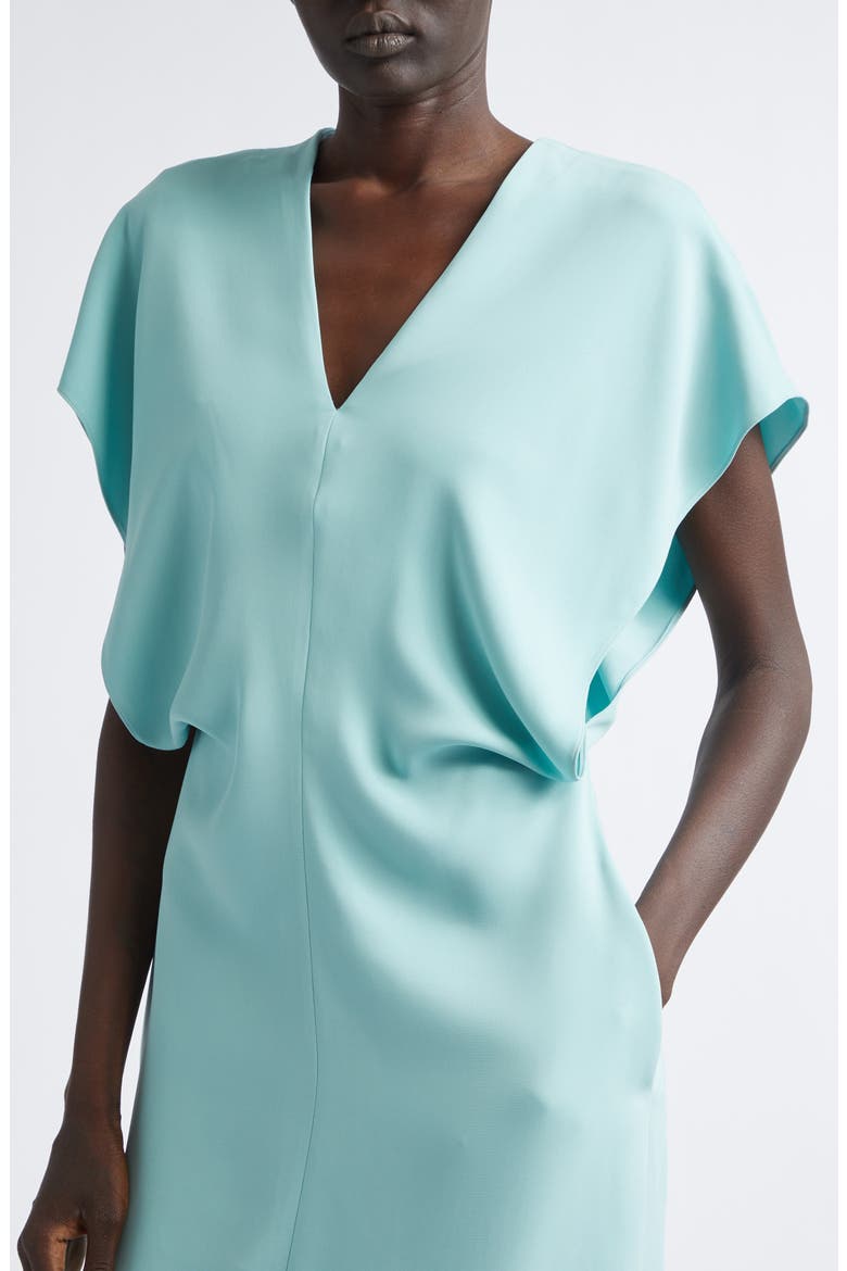 Draped V-Neck Midi Dress, Alternate, color, AQUAMARINE