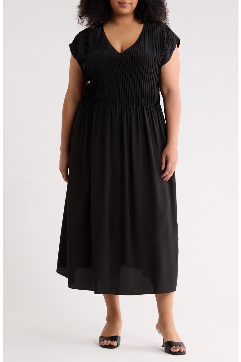 V-Neck Silk Maxi Dress, Main, color, BLACK