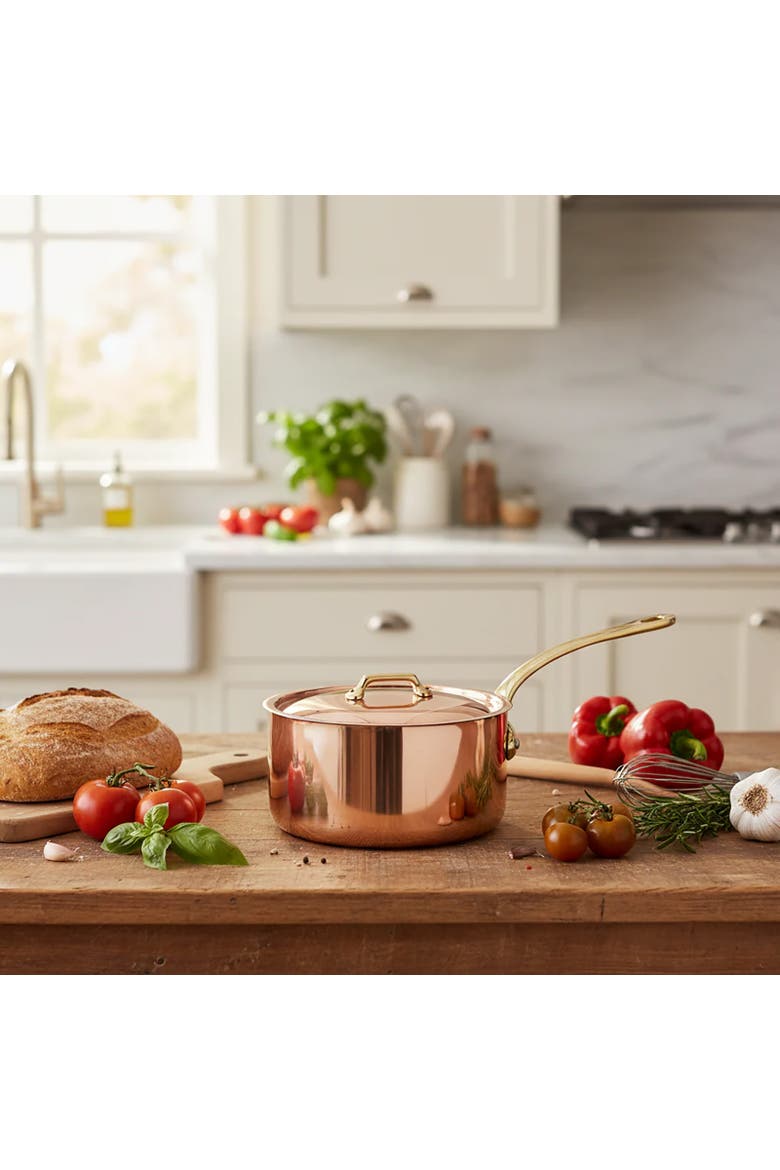 M'Heritage 200 B 2mm Polished Copper & Stainless Steel Sauce Pan With Lid, And Brass Handles, 1.8-qt, Alternate, color, Copper