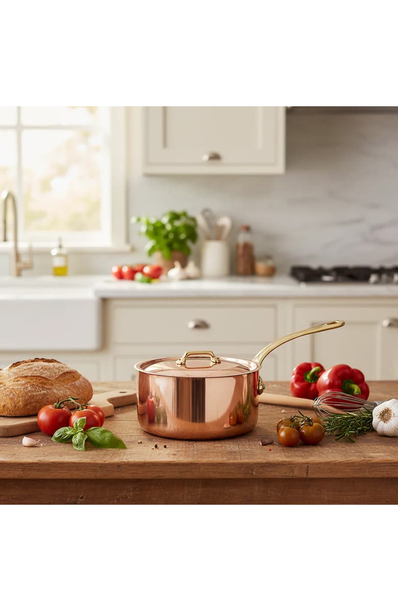 Mauviel M'Heritage 200 B 2mm Polished Copper & Stainless Steel Sauce Pan With Lid, And Brass Handles, 1.8-qt, Alternate, color, Copper