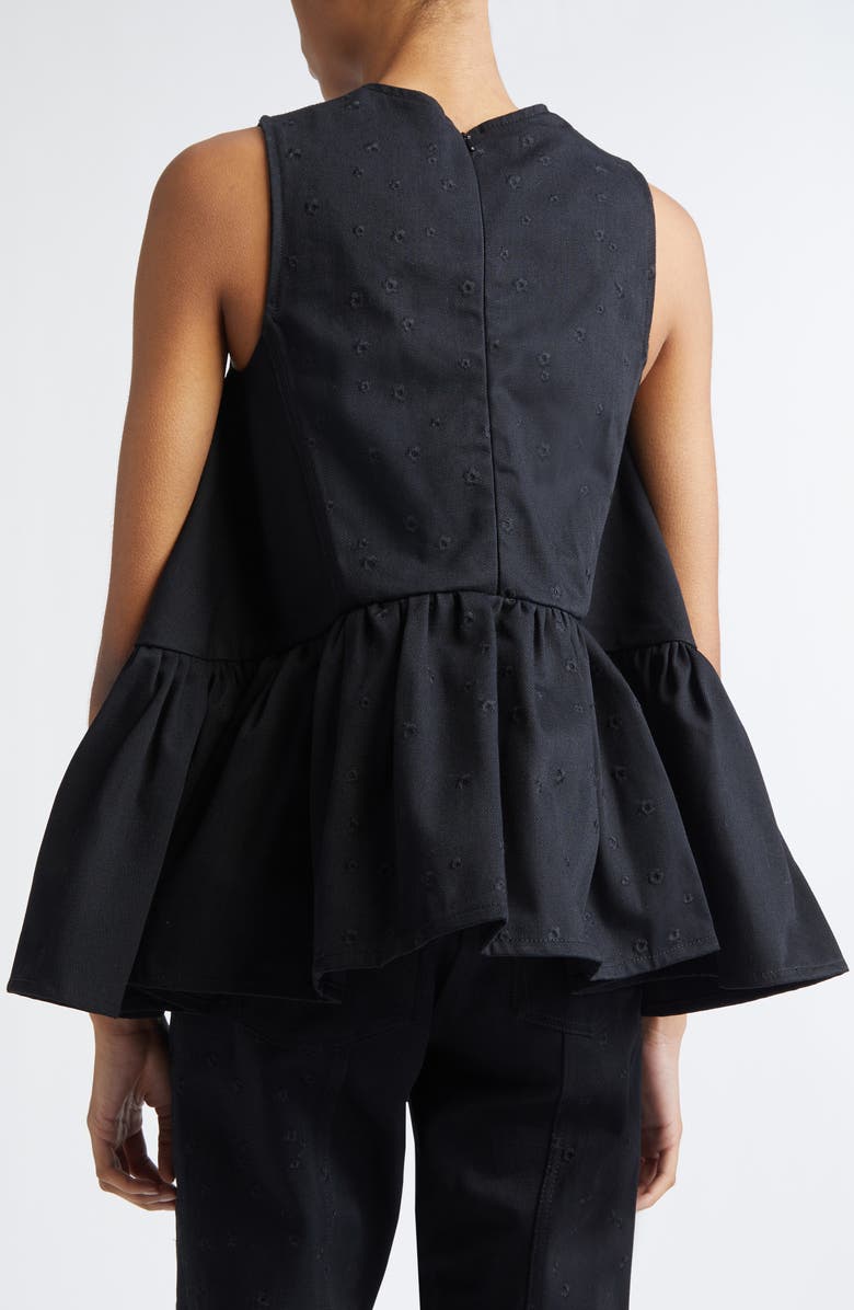 Cecilie Bahnsen Barbara Floral Embroidered Denim Peplum Top, Alternate, color, Black