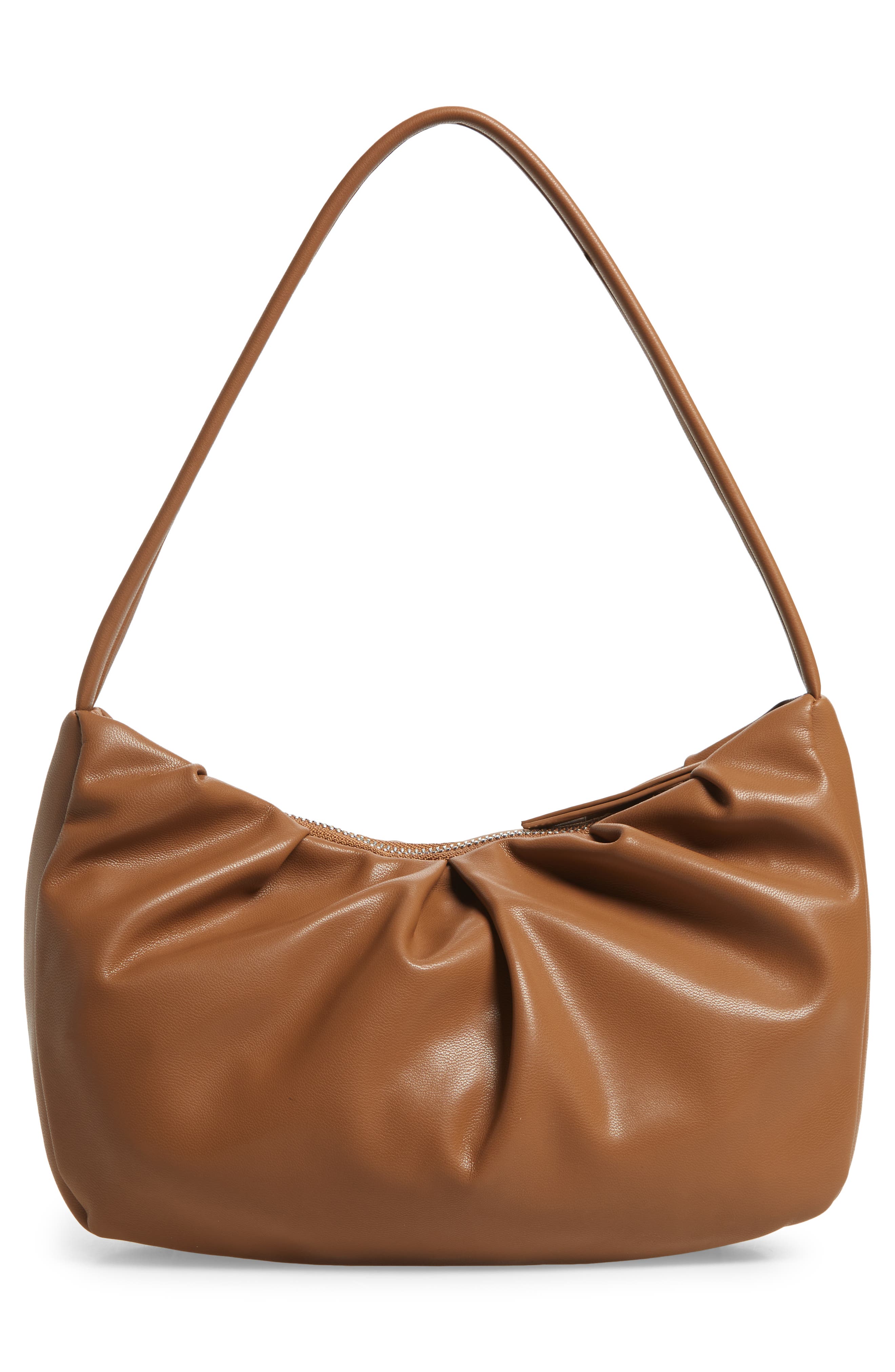 Gathered Faux Leather Baguette Bag, Alternate, color, TAUPE