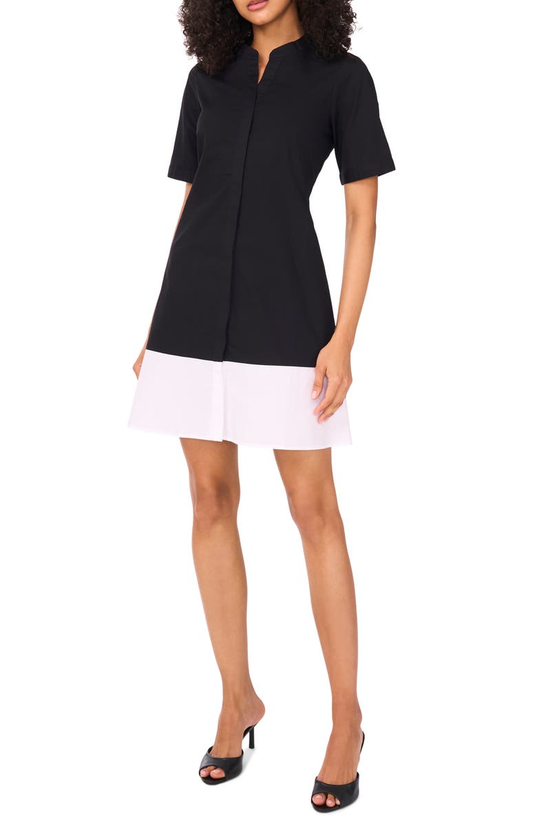 Halogen<sup>®</sup> Two-Tone Fit & Flare Shirtdress, Main, color, Rich Black 060