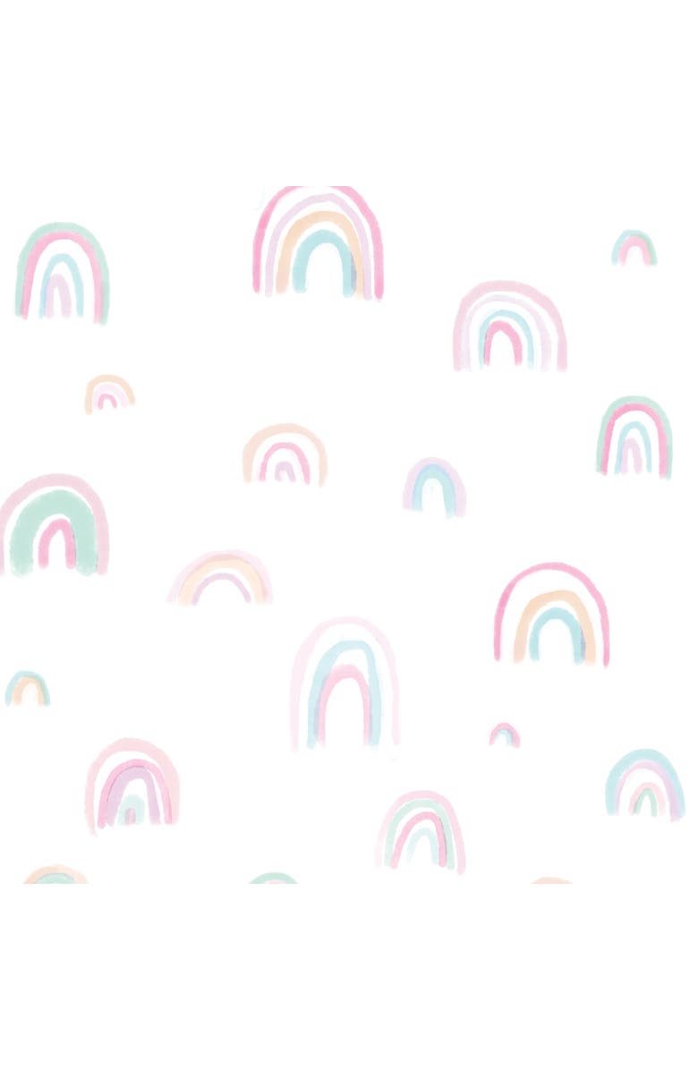 Lambs & Ivy Watercolor Pastel Rainbow 100% Cotton Baby Fitted Crib Sheet, Alternate, color, White Multi