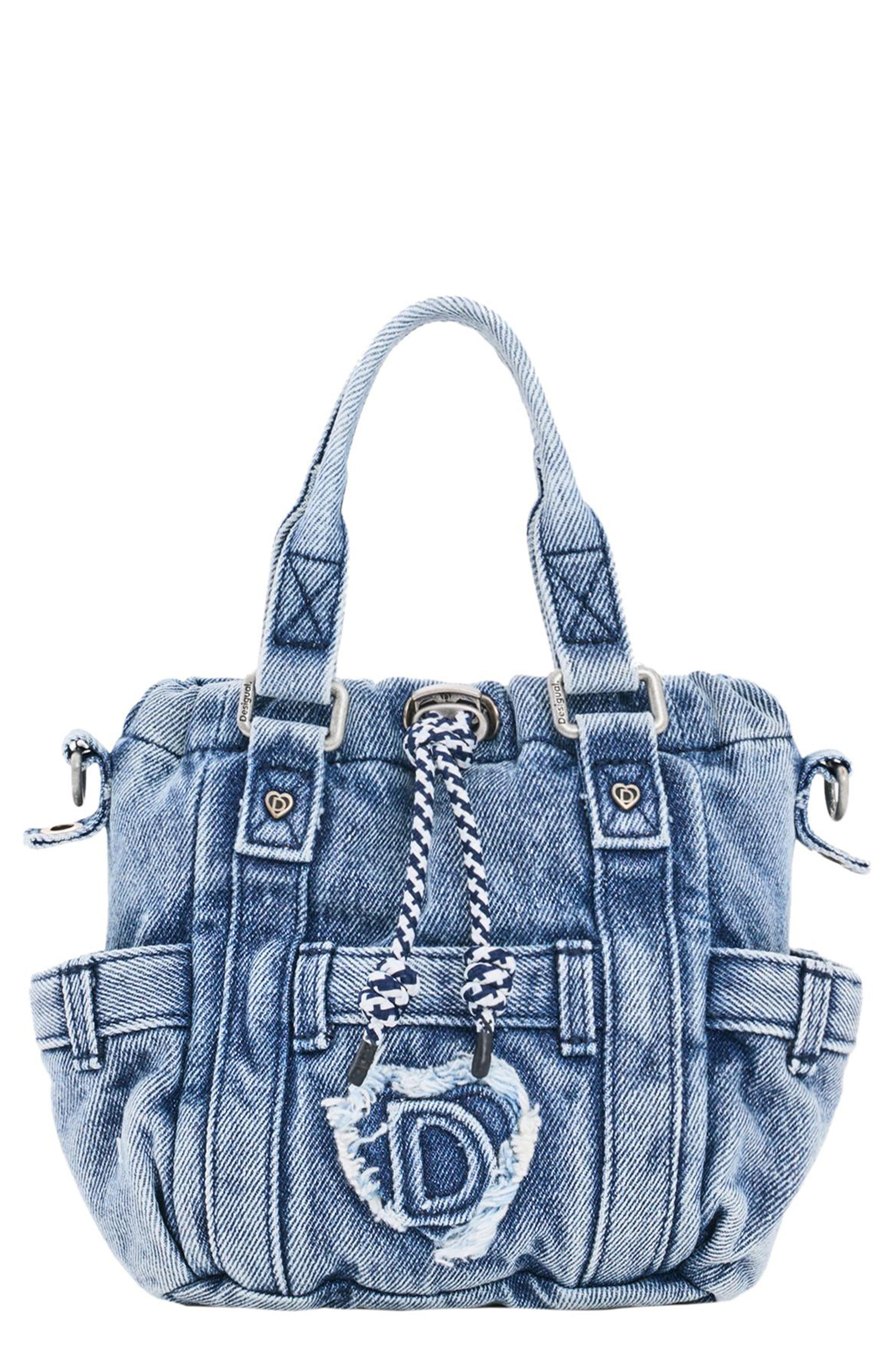 Desigual Mini Denim Crossbody Bag, Main, color, Light Blue