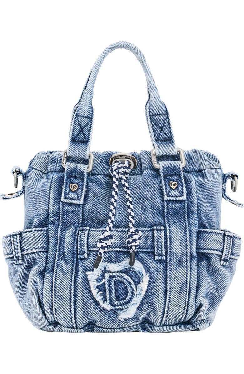 Desigual Mini Denim Crossbody Bag, Main, color, Light Blue