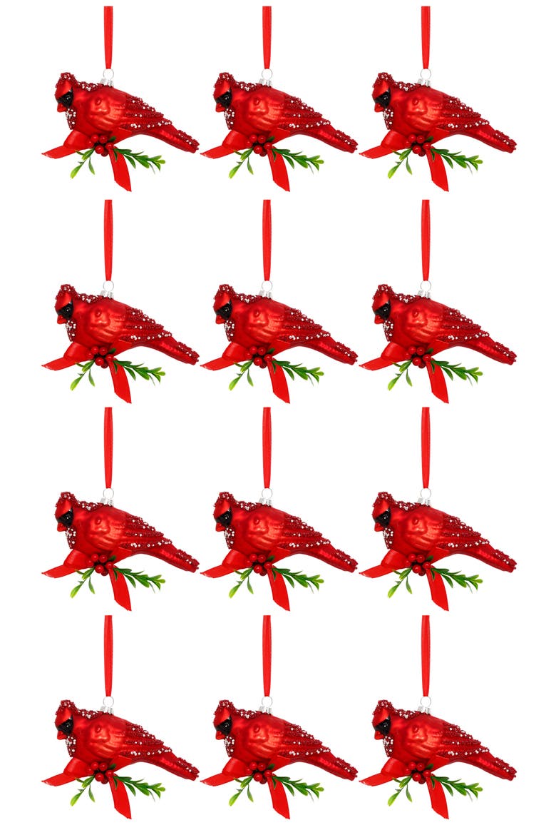 Christmas Cardinal Ornament, Set of 12, Alternate, color, Red