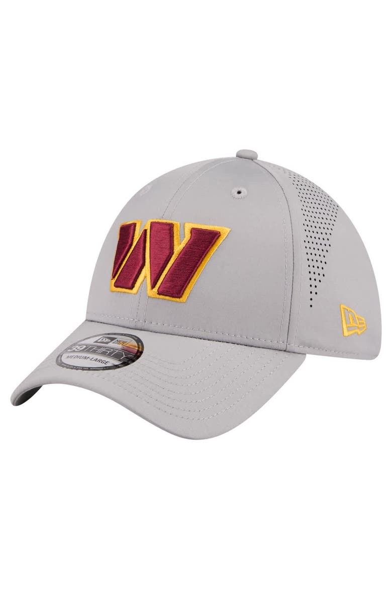 Men's New Era  Gray Washington Commanders Perforated 39THIRTY Flex Hat, Main, color, Gray