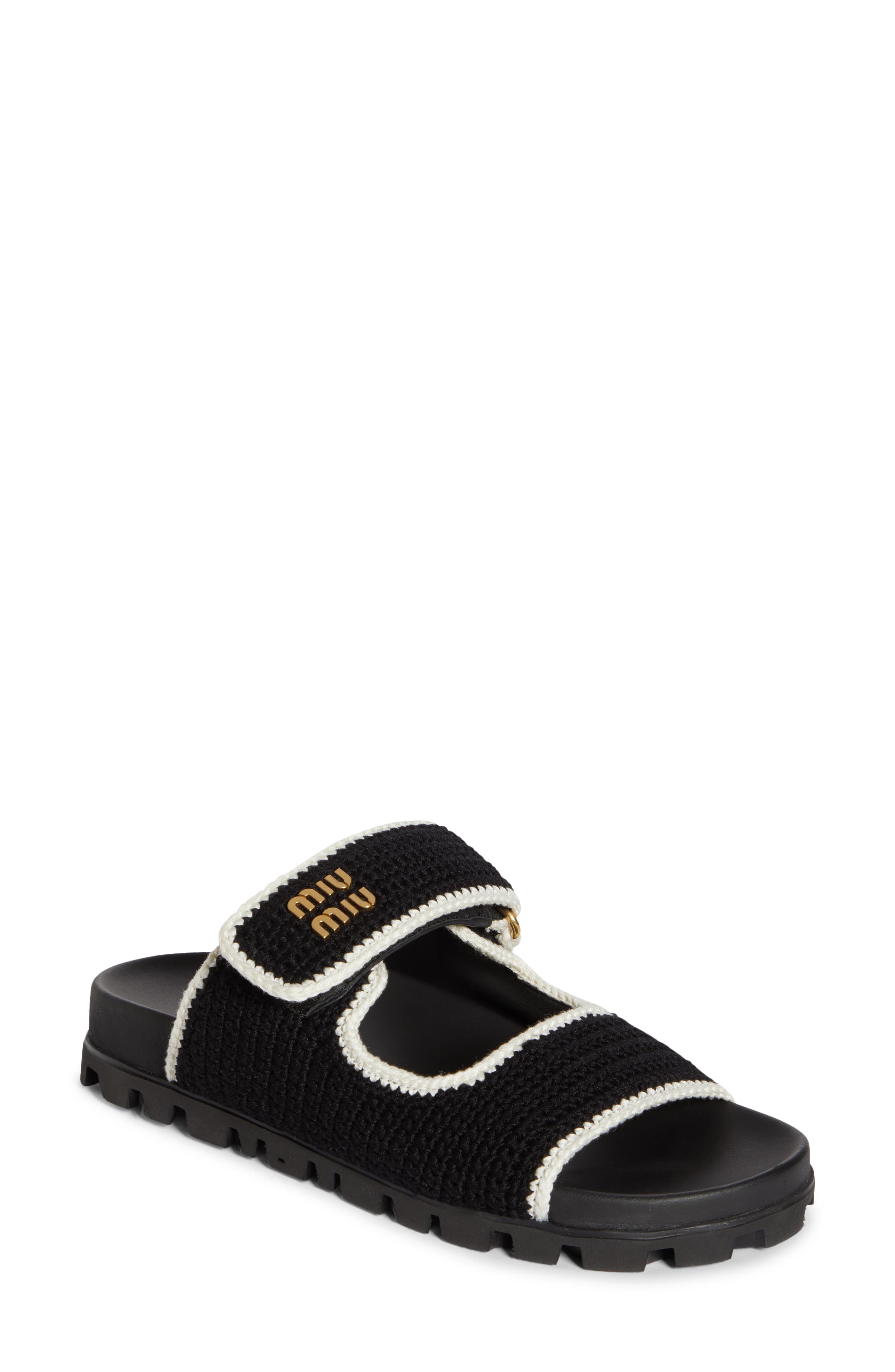 Miu Miu Crochet Double Band Slide Sandal, Main, color, 