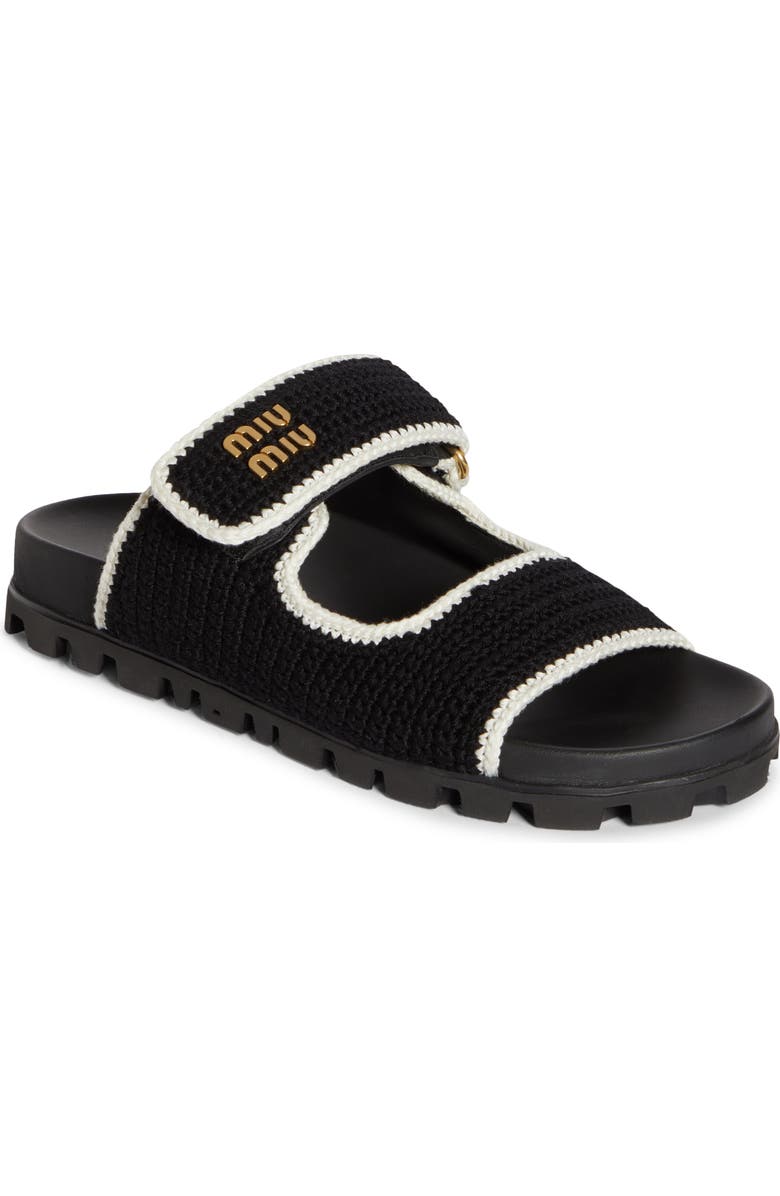 Miu Miu Crochet Double Band Slide Sandal, Main, color,