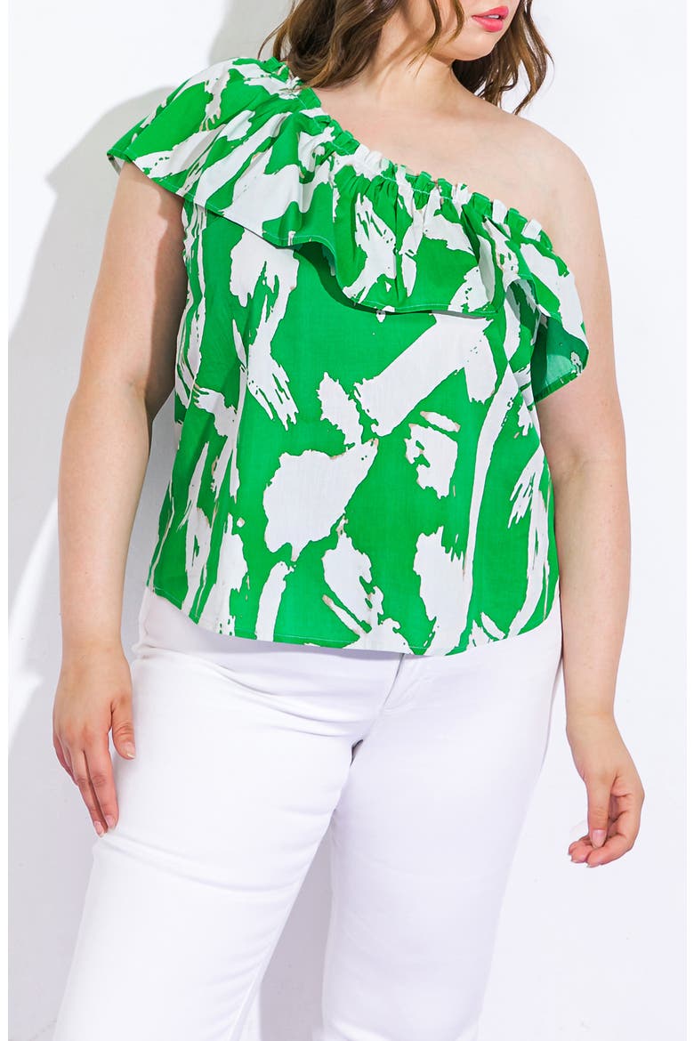 One-Shoulder Print Top, Alternate, color, GREEN
