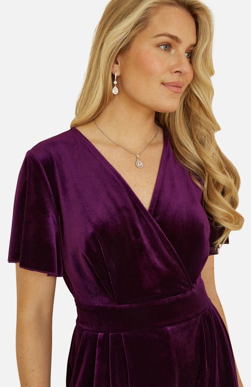 Yumi Angel Sleeve Velvet Jumpsuit In Purple