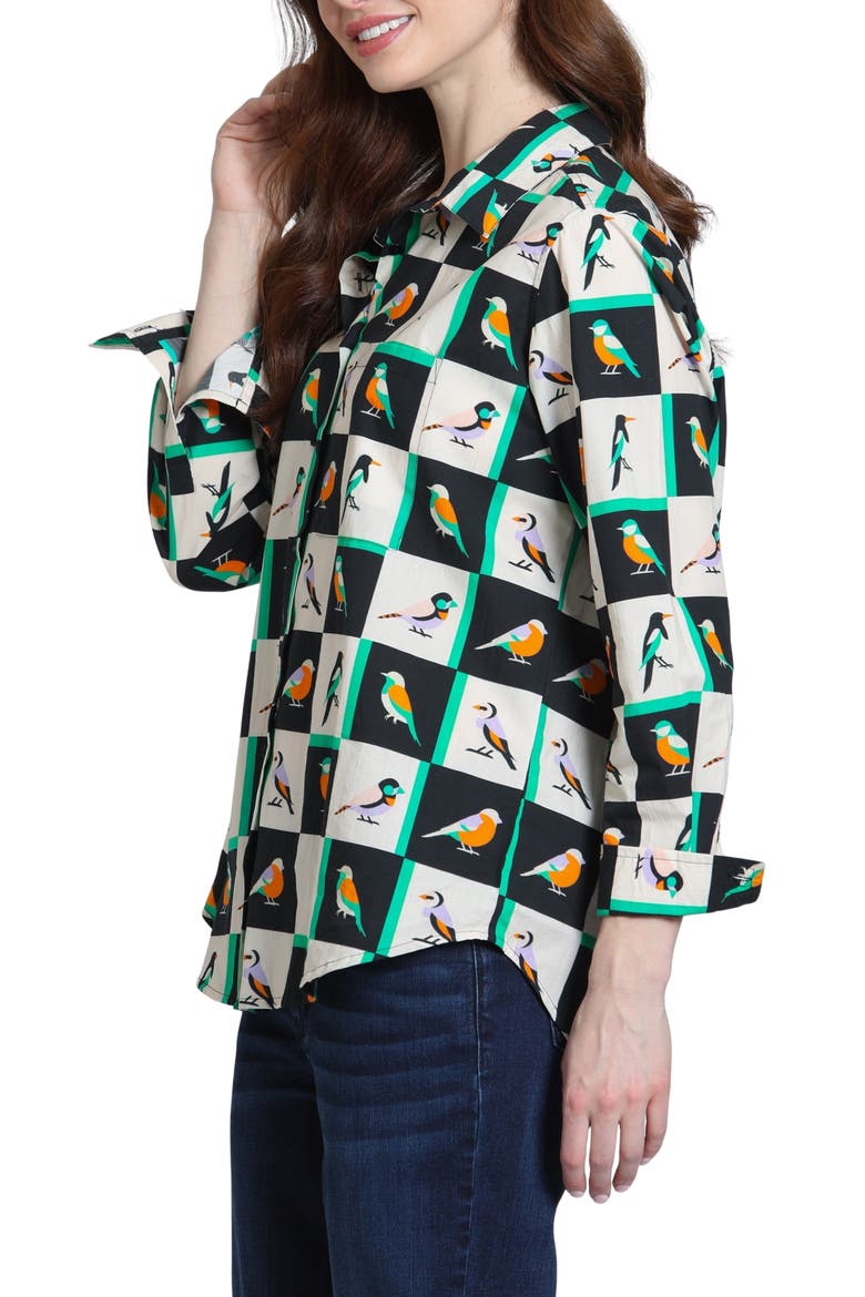 Boyfriend Printed Cotton Button-Up Shirt, Alternate, color, KELLY GREEN/ONYX