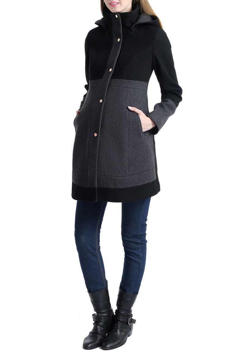 Tessa Colorblock Wool Blend Maternity Coat, Alternate, color, BLACK