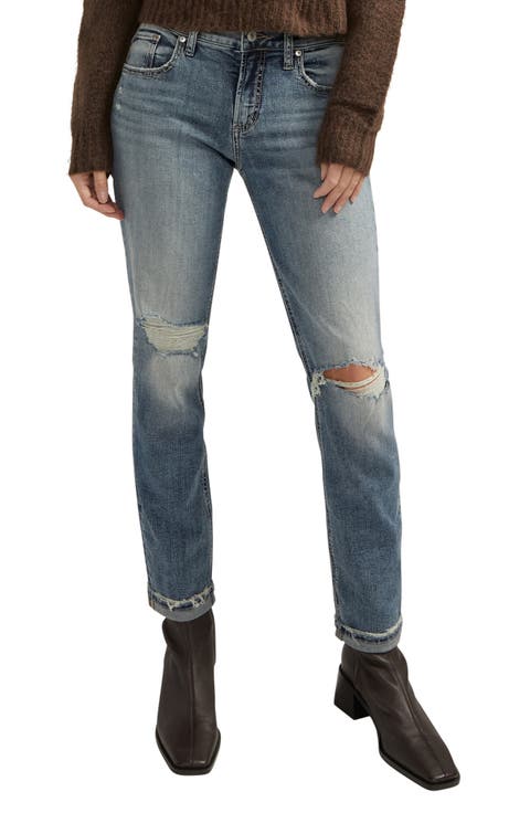 Boyfriend Ripped Cuff Slim Leg Jeans