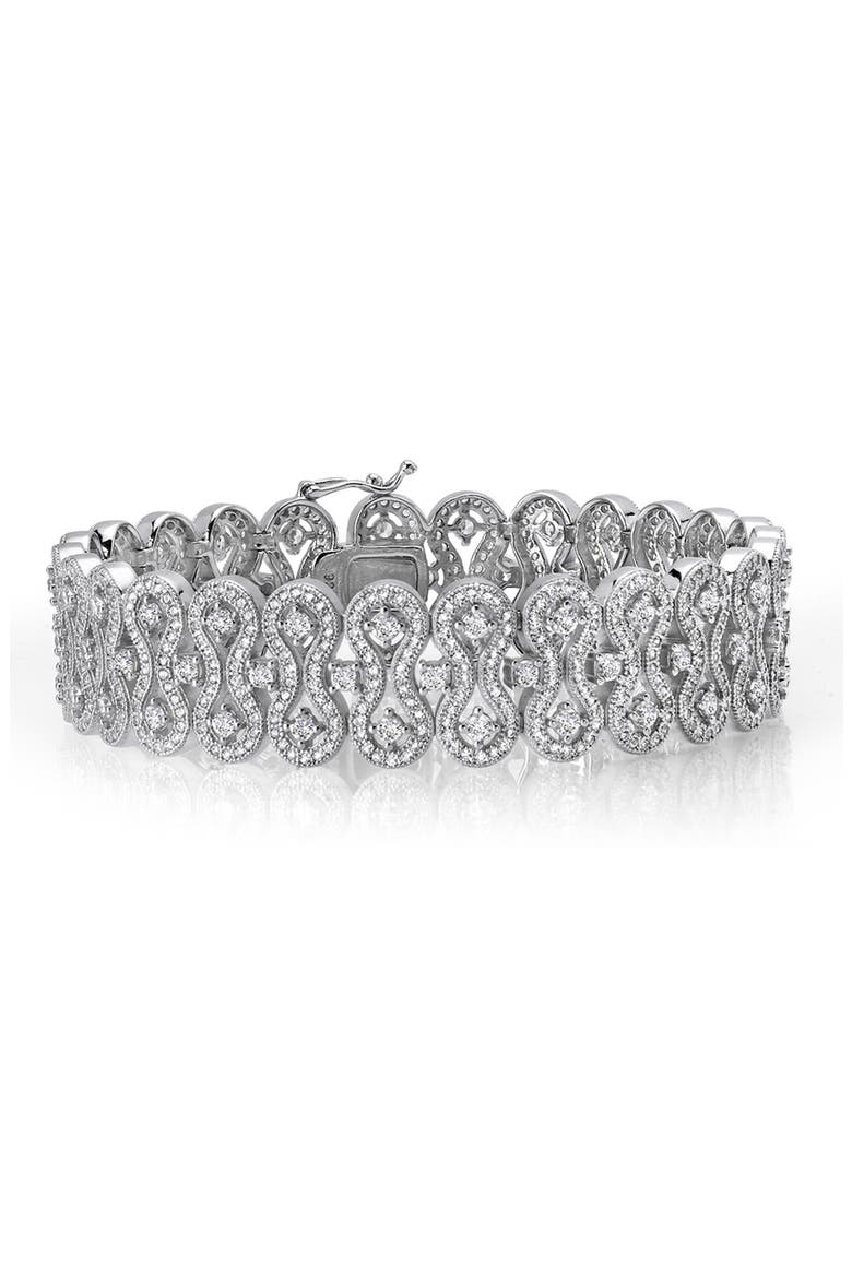 Classic Simulated Diamond Filigree Bracelet, Main, color, WHITE