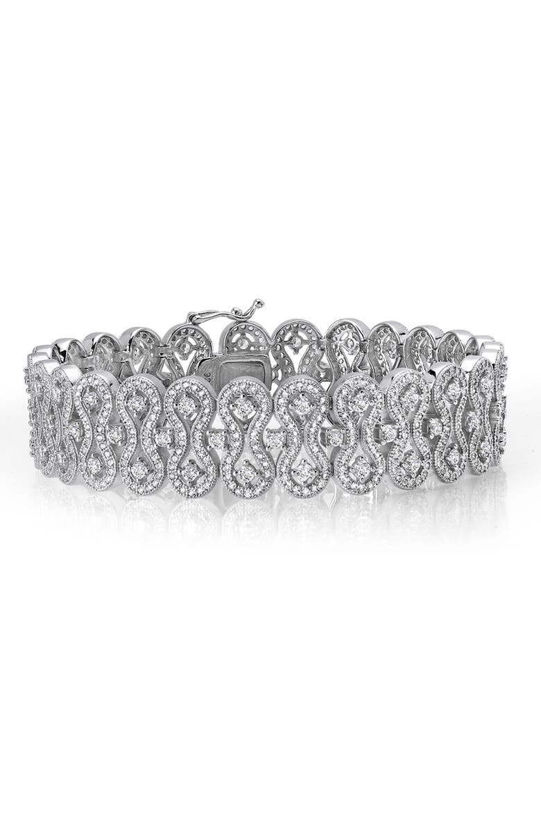 Lafonn Classic Simulated Diamond Filigree Bracelet, Main, color, White