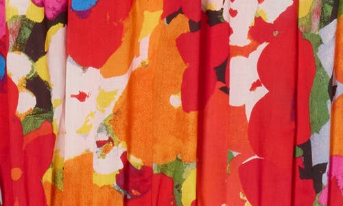 Maggy London Floral Cotton Voile Fit & Flare Dress In White/flame Red