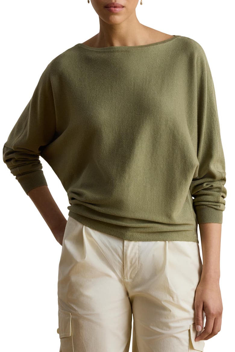 Boat Neck Cotton & Modal Sweater, Main, color, LIGHT AGAVE GREEN
