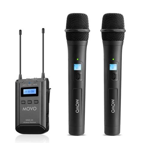 48-Channel UHF Wireless Microphone System with 2 Wireless Microphones and Receiver - Condenser Microphone Bundle for Interviews and Performances - Podcast Equipment Bundle for 2